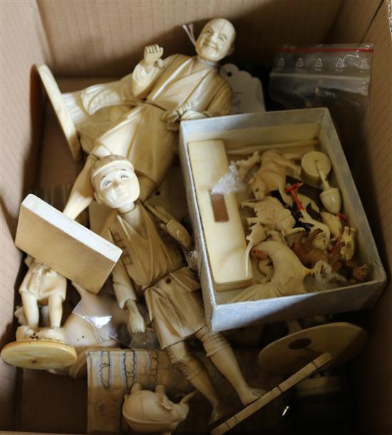 Regency ivory toothpick and assorted carved ivory animals and birds